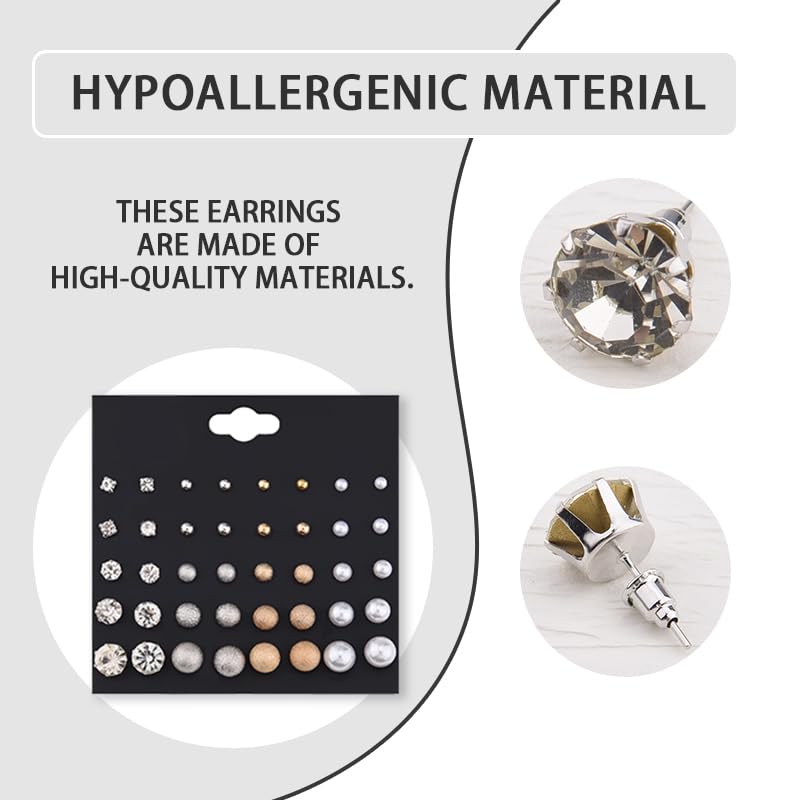 Pearl Stud Earrings for Women Elegant Trendy Round Cubic Zirconia Earrings Studs Pearl Cz Studs Earring for Women - color: black