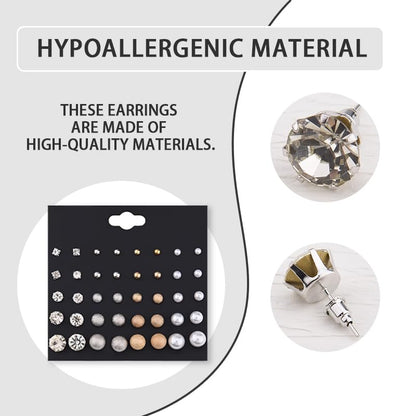Pearl Stud Earrings for Women Elegant Trendy Round Cubic Zirconia Earrings Studs Pearl Cz Studs Earring for Women - color: black