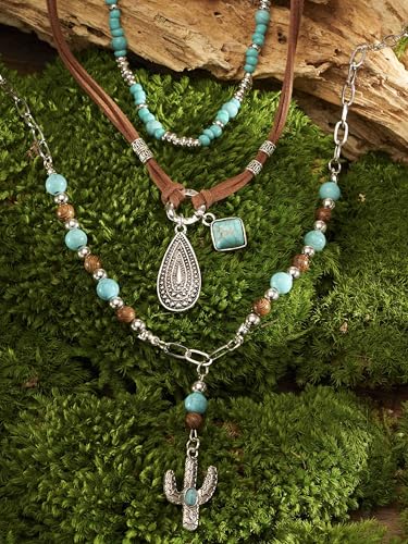 MINACHI Bohemian Retro Style Multi Layer Necklace, Green Crystal Sun and Floral Pendant, Ethnic Jewelry for Women - style: Necklace L13-023