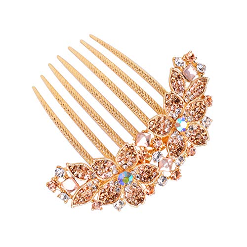 Women Rhinestone Inlaid Flower Hair Comb Hairpin Barrette Accessory,Also Perfect Mother's Day Gifts for Mom (Champagne) - color: Champagne