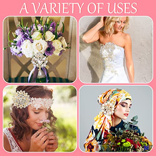 Rhinestone Brooches Crystal Brooch Pins, Pearl Crystal Wedding Bouquet kit Set - color: Gold-Classic Kit-6pcs