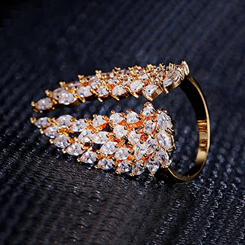 Koguxuix Wing Rings 18k Gold Filled Shiny Full CZ Crystal Diamond Angel Wings Opening Adjustable Wedding Band for Women (Gold) - color: Gold