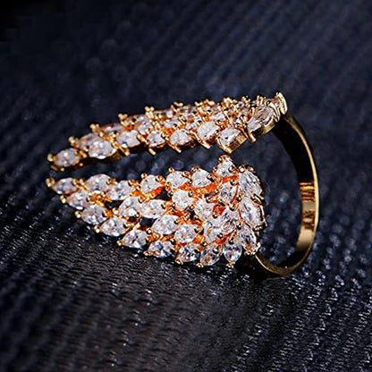 Koguxuix Wing Rings 18k Gold Filled Shiny Full CZ Crystal Diamond Angel Wings Opening Adjustable Wedding Band for Women (Gold) - color: Gold