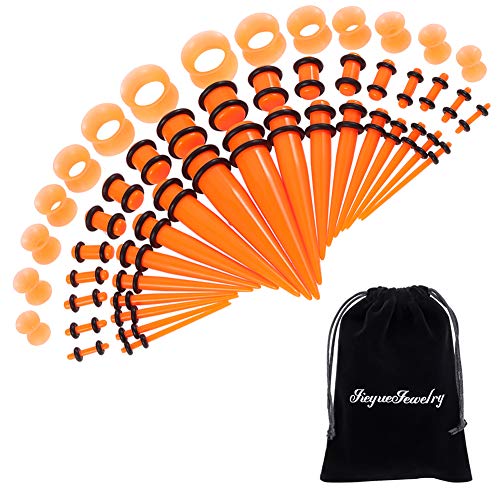 JieyueJewelry 50/54 Pcs Ear Stretching Kit 14G-00G | Acrylic Tapers & Plugs with Silicone Tunnels, Ear Gauges Expander Set Body Piercing Jewelry for Women and Men - color: Orange