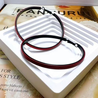Hoop Earrings for Women Leather Hoop Earrings-Medium/Large Hoops-Lightweight hoop - color: Red