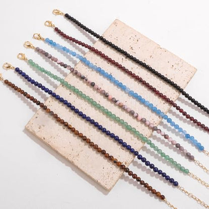 Natural Stone Beaded Anklets for Women, Handmade Boho Clear Quartz 4mm Crystal Beads Anklet, Gold Chain Adjustable Ankles Bracelet, Beach Summer Jewelry Gemstone Foot Bracelet Gift - color: Garnet