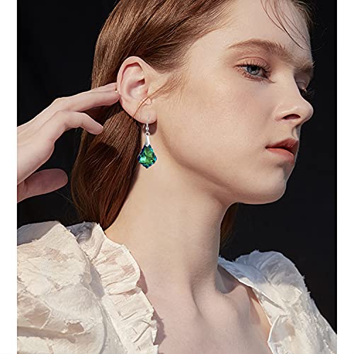 Unique Sparkly Multi-color Crystal Teardrop Dangle Drop Earrings Rainbow Crystal Geometry Earrings for Women Statement Chic Charm Jewelry Gifts - color: Green