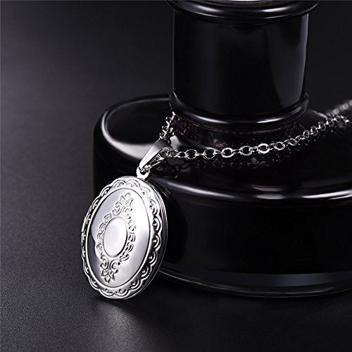 U7 Custom Photo Locket Necklace - Oval & Heart Shaped Locket - Gold/Silver/Rose Gold Personalized Image Necklaces for Women - color: 01-Oval Platinum, style: a. locket only
