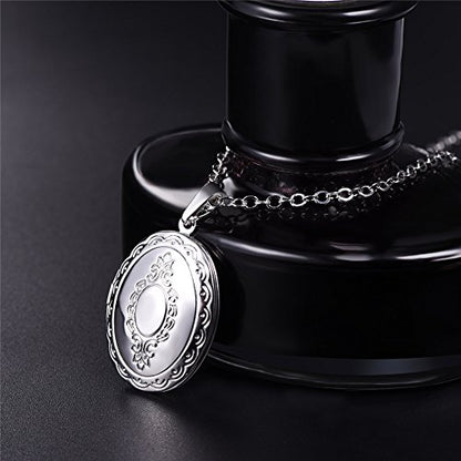 U7 Custom Photo Locket Necklace - Oval & Heart Shaped Locket - Gold/Silver/Rose Gold Personalized Image Necklaces for Women - color: 01-Oval Platinum, style: a. locket only