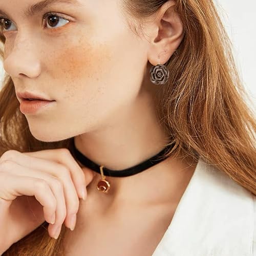 Handmade Bohemian Aesthetic Dainty Acrylic Flower Petal Leverback Earrings Sparkly 14K Gold Floral Dangle Drop Earrings for Women - color: Brown