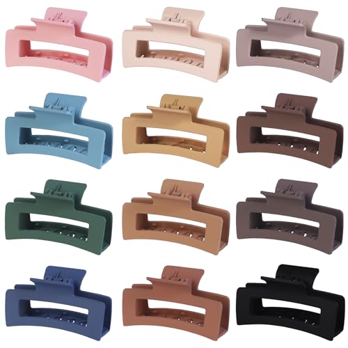 12 Pcs Hair Claw Clips 3.5 Inch Non-slip Square Matte Claws for Women, Strong Hold Banana Clip for Thick Thin Hair,Multi-color - color: Multiple 12