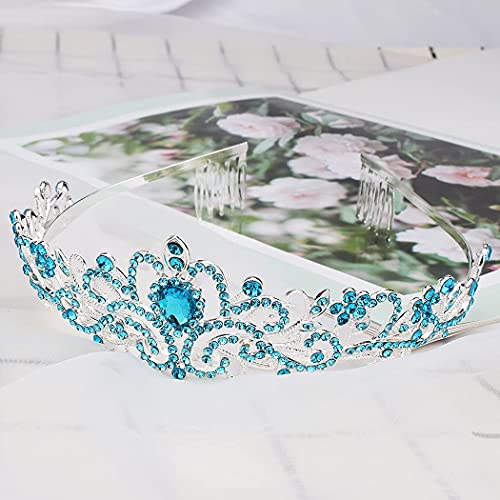 COCIDE Blue Tiara Crowns Crystal Headband Princess Rhinestone Crown with Combs Bride Headbands Bridal Wedding Prom Birthday Party Hair Accessories Jewelry for Women and Girls - color: TG Silver+Blue