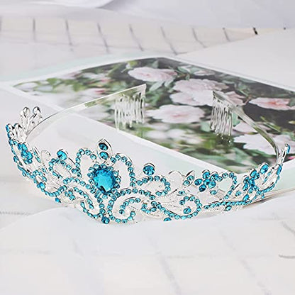 COCIDE Blue Tiara Crowns Crystal Headband Princess Rhinestone Crown with Combs Bride Headbands Bridal Wedding Prom Birthday Party Hair Accessories Jewelry for Women and Girls - color: TG Silver+Blue