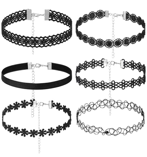Women's Choker Necklaces, 6-Piece Black Velvet Choker Necklace Set, Adjustable Gothic Vintage Collar Necklaces, Y2K Aesthetic Layered Choker Jewelry for Party Daily Wear