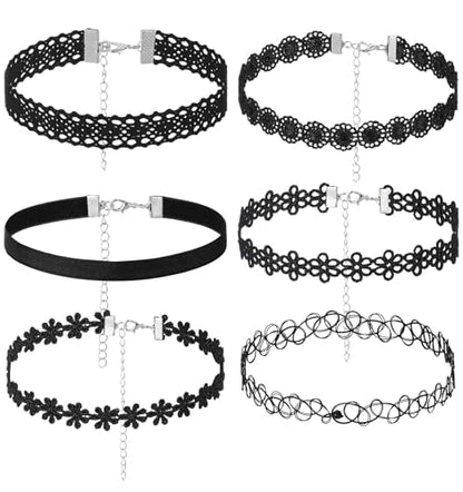 Women's Choker Necklaces, 6-Piece Black Velvet Choker Necklace Set, Adjustable Gothic Vintage Collar Necklaces, Y2K Aesthetic Layered Choker Jewelry for Party Daily Wear