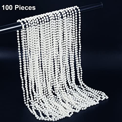 Hicarer 24 Pcs White Faux Pearl Necklaces Bulk White Beaded Necklaces 31.5 Inch for Women Girls Mardi Gras Wedding Bridal Birthday Tea Party Decorations
