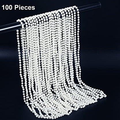 Hicarer 24 Pcs White Faux Pearl Necklaces Bulk White Beaded Necklaces 31.5 Inch for Women Girls Mardi Gras Wedding Bridal Birthday Tea Party Decorations