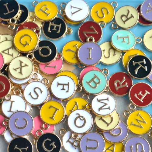 A-Z Letter Charms Round Enamel Alphabet Initial Pendant for Jewelry Making,Double-Side for Necklace Bracelet Earring DIY Craft - color: 9 sets(234pcs)-Mix Color