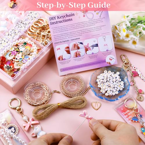 Wurosi 773 Pcs Lip Gloss Keychain Making Kit with Storage Box | Including Chains,Charms,Letters,Hooks,Manual,Gift Bgas, Jump Rings & Tools, Perfect DIY Jewelry Crafts & Gift for Adults - color: 773 Pcs Gold Keychain Kit