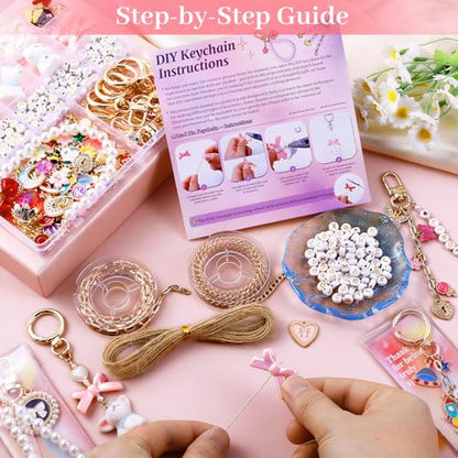 Wurosi 773 Pcs Lip Gloss Keychain Making Kit with Storage Box | Including Chains,Charms,Letters,Hooks,Manual,Gift Bgas, Jump Rings & Tools, Perfect DIY Jewelry Crafts & Gift for Adults - color: 773 Pcs Gold Keychain Kit