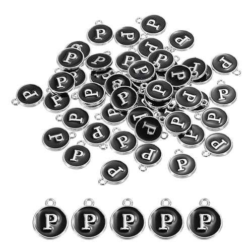 MECCANIXITY Alphabet Enamel Letter Charm Jewelry Charm Pendant for Jewelry Making, Bracelet, Craft - style: P
