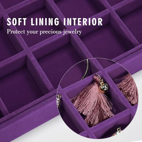 Siveit Velvet Jewelry Tray 48 Grid Jewelry Display Tray Organizer Box with Transparent Lid Rings Earrings Necklaces Pendants Display Box Suitable for Women and Girls (Purple) - color: Purple