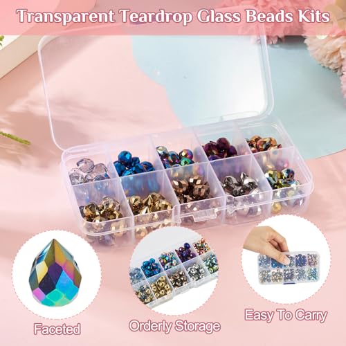 150Pcs Electroplate Faceted Teardrop Glass Beads Colorful Waterdrop Crystal Glass Beads Top Drilled Drop Beads Chandelier Dangle Pendants for DIY Earring Bracelet Necklace Jewelry Making - color: Mixed Color-C