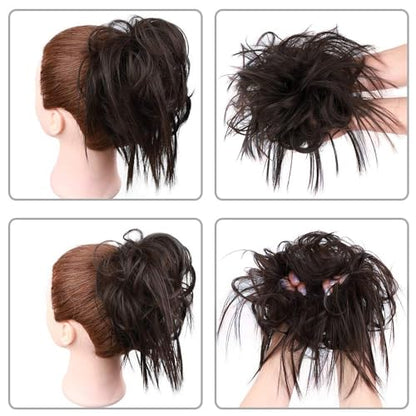 HMD Tousled Updo Messy Bun Hair Piece Ponytail Hairpieces for Women | Synthetic Hair Extension Ponytail with Elastic Rubber Band, Updo Hairpiece Hair Bun Scrunchies for Women Daily Party - color: 6A Dark Brown