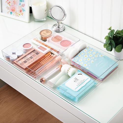 STORi SimpleSort 2-Piece Stackable Clear Drawer Organizer Set | 12" x 9" x 2" Rectangle Trays | Wide Makeup Vanity Storage Bins and Office Desk Drawer Dividers | Made in USA - size: 12x9x2"
