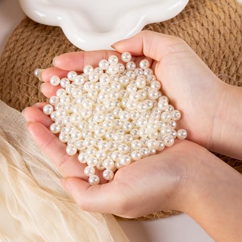 Pearl Beads for Jewelry Making 7500pcs 4MM Pearl Craft Beads with Hole Loose Fake Pearls Small Faux Pearls for Jewelry Making Bracelet Necklace DIY, Sewing Decor and Vase Filler - size: 4MM