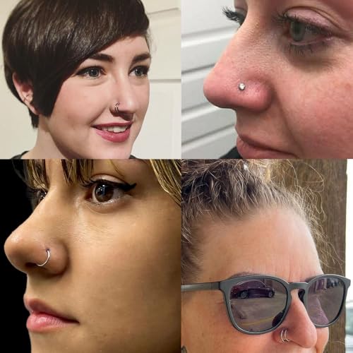 21PCS 18G 20G 22G 316L Stainless Steel Nose Rings Hoop for Women Men Double Nose Ring CZ Nose Stud Piercing Jewelry - color: 18G-Sliver+Gold+Black