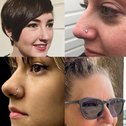 21PCS 18G 20G 22G 316L Stainless Steel Nose Rings Hoop for Women Men Double Nose Ring CZ Nose Stud Piercing Jewelry - color: 18G-Sliver+Gold+Black