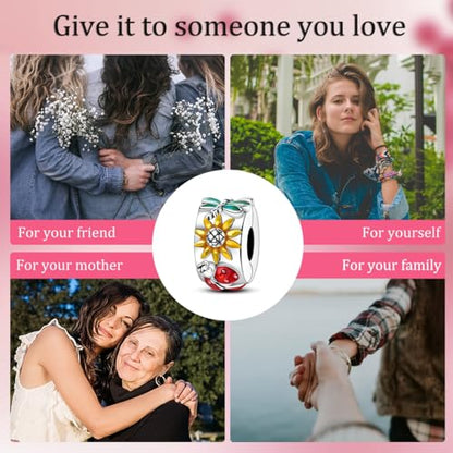 Hapour Clip Spacer Charm for Bracelet 925 Sterling Silver Stopper Beads | Heart Stopper Charm, Butterfly Lucky Clover Sunflower Openable Clip Lock Jewelry Beads for Women Mom - color: Dragonfly Sunflower Ladybug