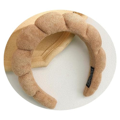 Spa Headbands for Washing Face Makeup Skin Care Headband Women Bubble Facial Beauty Headbands Puffy Shower Towel Band Hair Headband - color: Khaki
