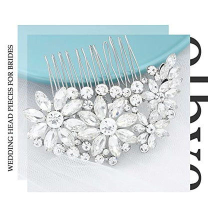 Olbye Wedding Hair Comb Rhinestone Hair Accessories Bridal Head Pieces Flower Bride Silver Crystal Headpiece Bridesmaids Head Side Combs Brides Accessories for Women (Silver C) - color: Silver C