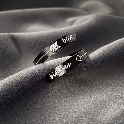 Opening Black Keep Going ring Stainless Steel Adjustable Never give up Jewelry Inspirational Opening Stacking Cute Hiphop Band - style: Best F bitchxs