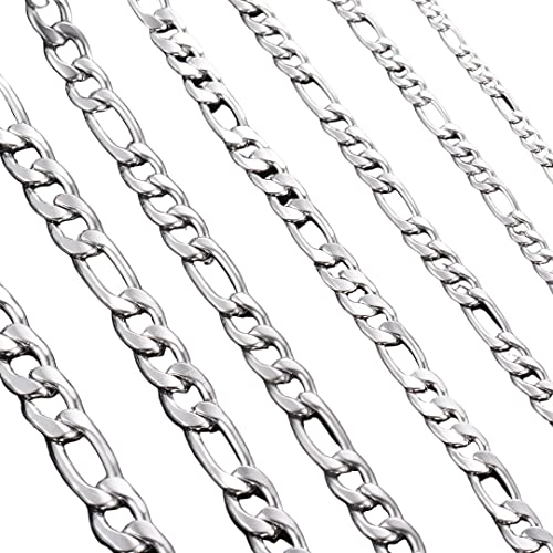 INFINIQUE CREATIONS Stainless Steel Silver Figaro Chain Bracelet Necklace Men Women 3-12mm 7-38" - size: 10, style: 3mm