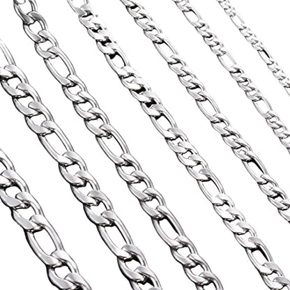 INFINIQUE CREATIONS Stainless Steel Silver Figaro Chain Bracelet Necklace Men Women 3-12mm 7-38" - size: 8, style: 5mm