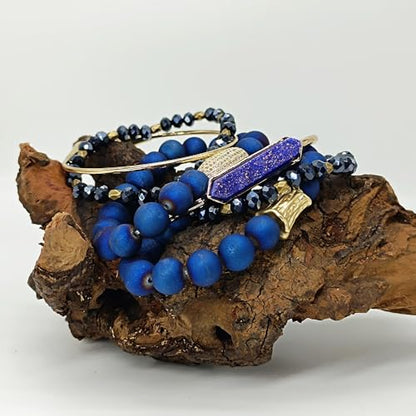 Yomisa Boho Beaded Bracelets/Bangle for Women,Multilayer 5/6/7PCS Healing Natural Handmade Stone Bead Bracelets Stackable Stretch Friendship Beaded Bracelet Set Trendy Western Bohemian Jewelry Gift - color: 6pcs-Blue