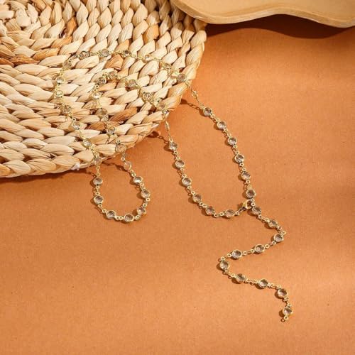 Long Faux Pearl Beaded Y Tassel Lariat Necklace for Women,Boho Dainty Chain Crystal Rhinestone Statement Necklace Fashion Lightweight Jewelry Gifts - color: Clear