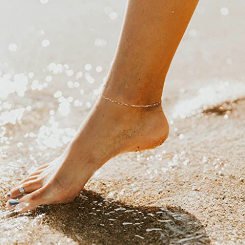 LOYATA Dainty Ankle Bracelet,14K Gold Plated Tiny Bead Anklet Dainty White Cubic Zirconia Cross Tassel Foot Chain Cute Lucky Moon Evil Eye Foot Jewelry Boho Anklets for Women - color: gold-anklet-018