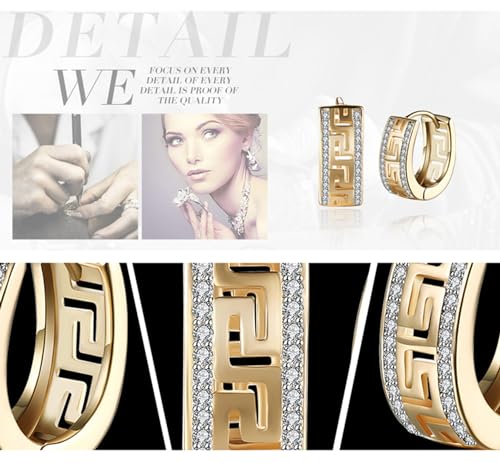 14K Rose Gold Plated Three Row Cubic Zirconia Small Huggie Hoop Earrings Fashion Jewelry for Men Women - color: rose