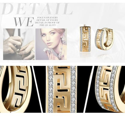 14K Rose Gold Plated Three Row Cubic Zirconia Small Huggie Hoop Earrings Fashion Jewelry for Men Women - color: rose