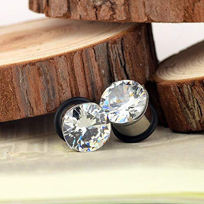 Longbeauty 12pcs Gorgeous Cubic Zirconia Tunnels 316L Stainless Steel Ear Gauges Earring Plugs for Ears Screw Fit Body Piercing Jewelry 4g-3/4 - color: Gauge=11/16"(18mm)