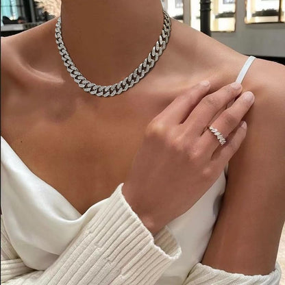 HAXIYA Tennis Necklace Bracelet for Women, Sterling Sliver Jewelry Set, Silver/Gold Chocker Necklace, Crystal Bracelet for Women, Wedding Jewelry for Bride, Sparkly Party Prom Hypoallergenic - color: Cuban Set of 3 - Silver
