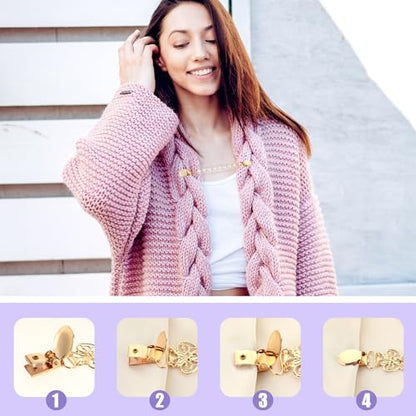 4pcs Pearl Dress Clips 4 Style Back Cinch Clips Set Vintage Sweater Pearl Brooch Dress Shirt Ties for Women Sweater Cardigan