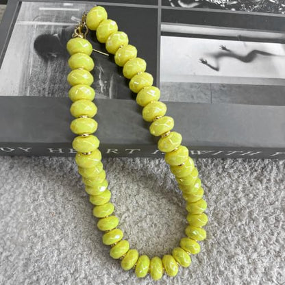 Colorful Chunky Acrylic Beaded Choker Necklaces for Women | Multicolor Faceted Beads, Sturdy Metal Chain, Adjustable Detachable, Lightweight, Summer Boho, Sparkly Statement Jewelry Gift - color: Light Yellow