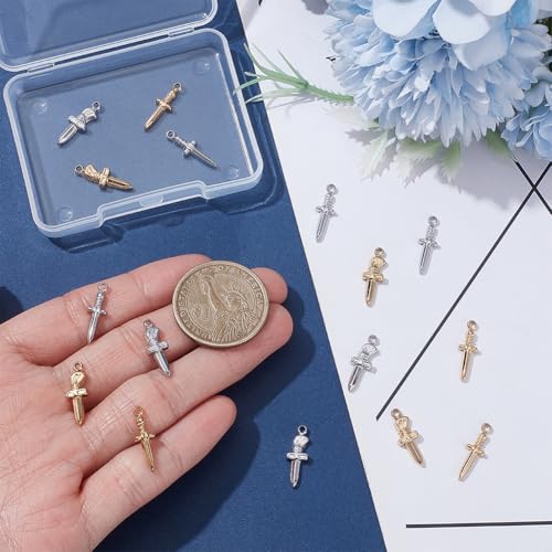 UNICRAFTALE Sword Pendants Stainless Steel Dagger Charms Punk Earring Sword Charms Metal Bracelets Charm for DIY Jewelry Making - color: Golden & Stainless Steel