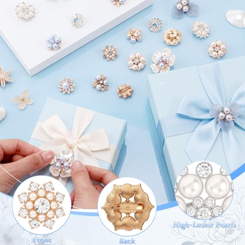 Sureio 45 Pcs Pearl Rhinestone Brooch Lapel Pin Set - color: Blue
