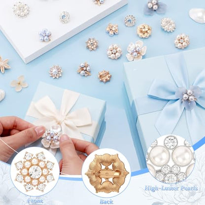 Sureio 45 Pcs Pearl Rhinestone Brooch Lapel Pin Set - color: Blue